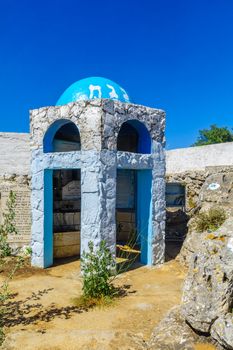 Meron, Israel - May 25, 2020: View of the Elkana Avi Shmuel Tomb (the father of the prophet Samuel), Meron, the Galilee, Northern Israel