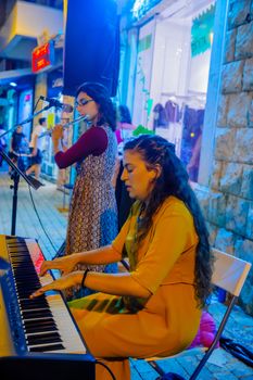 SAFED, ISRAEL - AUGUST 23, 2017: Scene of the Klezmer Festival, with street musicians playing, in Safed (Tzfat), Israel. Its the 30th annual traditional Jewish festival in the public streets of Safed