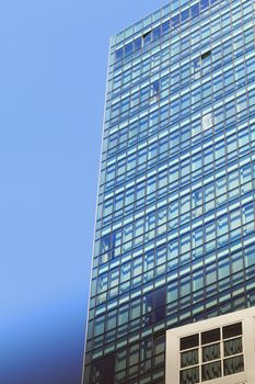 BILBAO, SPAIN - July 19, 2016 : architectural detail of an office tower in the modern district of the city