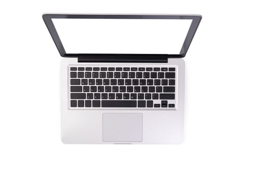 laptop computer mock up with empty blank white screen isolated on white background with clipping path, top view. modern computer technology concept