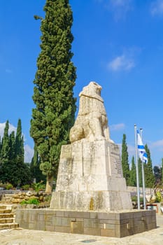 Tel Hai, Israel - February 12, 2019: View of the Roaring Lion Memorial in Tel Hai, Northern Israel