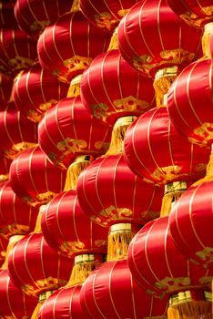 Group of red chinese lanterns close-up view for the chinese new year