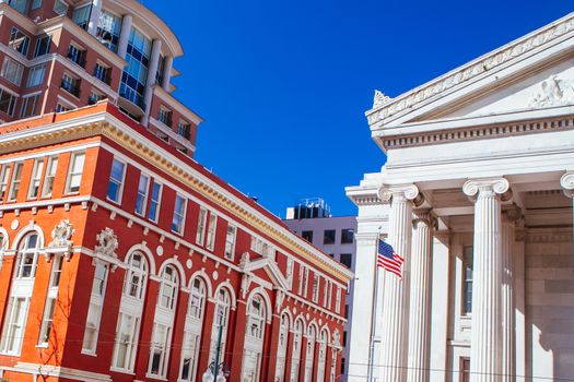 New Orleans, USA - January 21 2013: Stunning architecture of Gallier Hall near Lafayette Square in New Orleans, Louisiana, USA