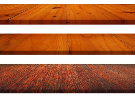 3 Real wood table top texture isolated on white background.