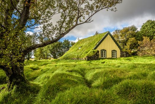 Turf Church in small icelandic village of Hof, Skaftafell Iceland