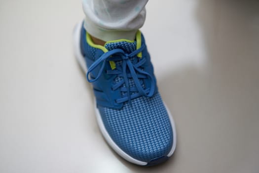 blue sport shoes on top view ,single