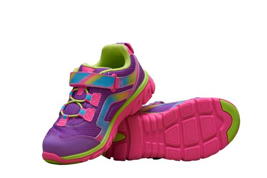 colorful kid shoes on isolated white background
