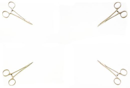 Forceps at corner of white background with copy space