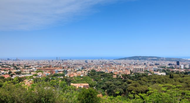 BARCELONA, SPAIN - June 21, 2017 : aerial view of Barcelona from the mountains on a summer day