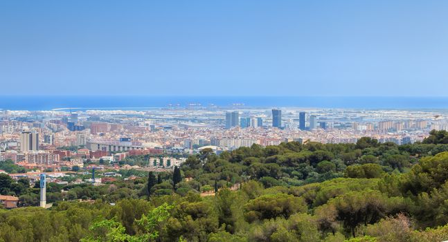 BARCELONA, SPAIN - June 21, 2017 : aerial view of Barcelona from the mountains on a summer day