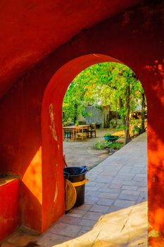 JERUSALEM, ISRAEL - OCTOBER 26, 2017: View of a yard of a typical house, in the old village of Ein Karem, in Jerusalem, Israel