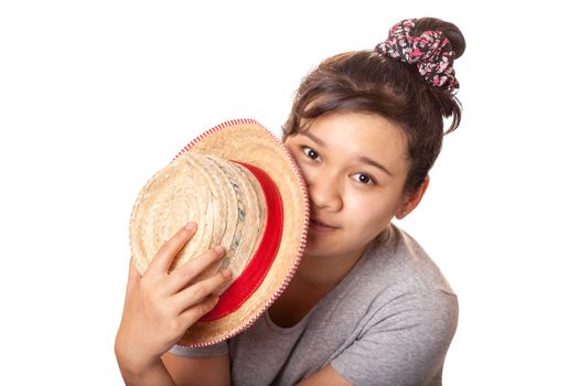 young beautiful asian woman with her hat