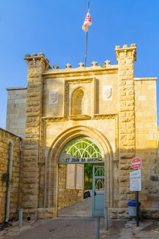 JERUSALEM, ISRAEL - OCTOBER 26, 2017: The entrance of the Church of the Nativity of St John the Baptist (St John in the mountains), in the old village of Ein Karem, in Jerusalem, Israel