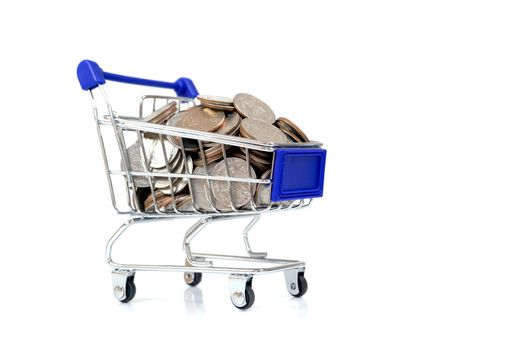 Shopping cart full of coins