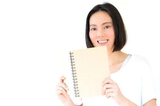 Young reading woman. Isolated over white background.