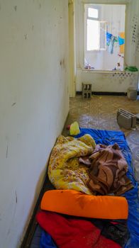 TEL-AVIV, ISRAEL - MAY 27, 2016: A deserted old house, used by young homeless as a shelter. In Jaffa, Southern part of Tel-Aviv Yafo, Israel