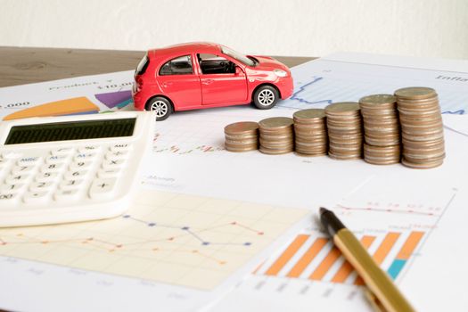 Car expenses calculate with notes and toy car