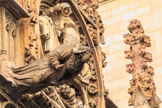 BARCELONA, SPAIN -  June 20, 2017 : Architectural detail of the Historical Archives of the Hospital of the Holy Cross and Saint Paul in town center a summer day