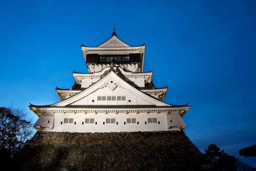 Castle in the Japanese Kokura of moonlight night