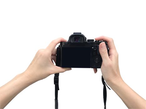 Holding camera with isolated background 