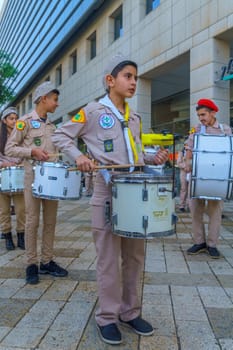 Haifa, Israel - April 27, 2019: Scouts take part in a Holy Saturday parade, part of Orthodox Easter celebration in Haifa, Israel