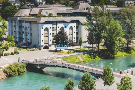 LOURDES, FRANCE - June 22, 2017 : example of large buildings to receive the pilgrims who come on pilgrimage to Lourdes on a summer day