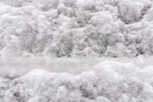 Macro of white frozen snow and ice in winter