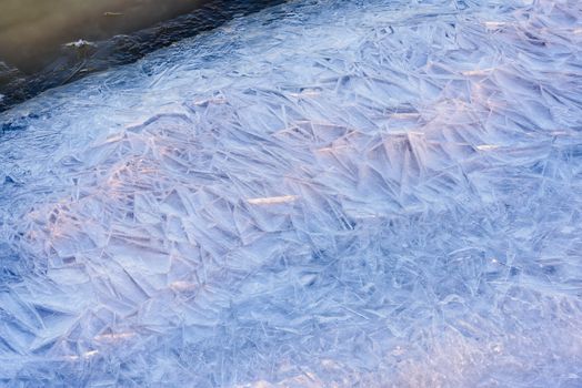 Frozen ice texture on the Dnieper river in Kiev, Ukraine, during winter