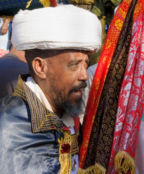 JERUSALEM - NOV 20, 2014: Portrait of a Kes, religious leader of the Ethiopian Jews, leaving the Sigd prays, in Jerusalem, Israel. The Sigd is an annual holiday of the Ethiopian Jews