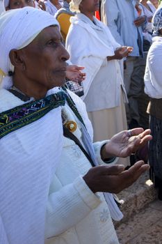 JERUSALEM - NOV 20, 2014: Ethiopian Jewish women pray at the Sigd, in Jerusalem, Israel. The Sigd is an annual holiday of the Ethiopian Jews