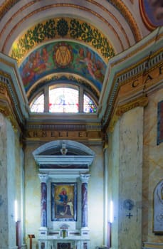 HAIFA, ISRAEL - DECEMBER 09, 2014: Wall paintings in the Church of Stella Maris Carmelite Monastery (or Monastery of Our Lady of Mount Carmel), on the Carmel Mountain, Haifa, Israel