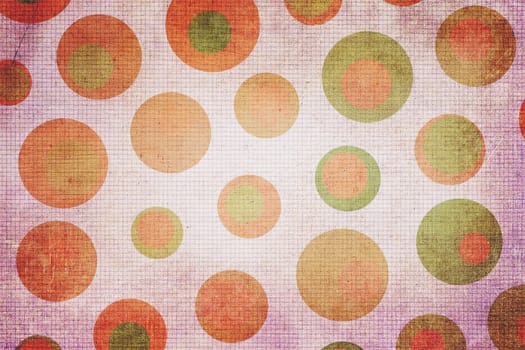 Texture background made of  green and orange dots, or circles, with squares