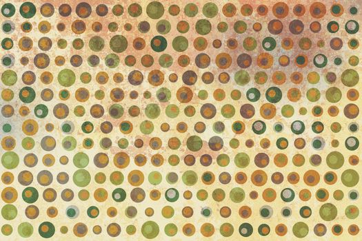 Texture background made of  green, brown and gray dots, or circles, on beige and yellow