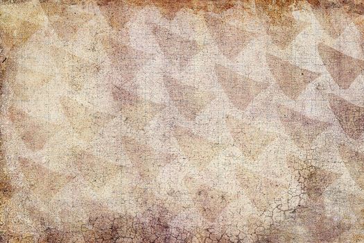Abstract sixties decoration background texture with triangles and craquelures. Colors beige, pink and orange