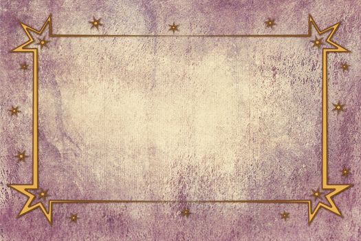 An antique decorative golden Christmas frame with a background with texture. Yellow, beige and purple colors