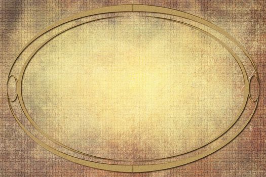 A modern decorative oval metallic frame with a textured background. Yellow, brown and gold colors