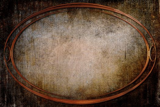 A modern decorative oval metallic frame with a textured background. Orange, beige, brown and copper colors