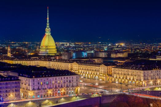 Night cityscape of Turin, Piemonte, Italy