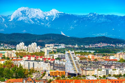 Picturesque cityscape of Ljubljana with mountains in the background, Slovenia
