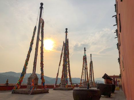 Buddhist color prayer flags at The Putuo Zongcheng Buddhist Temple, one of the Eight Outer Temples of Chengde, built in 1767 and modeled after the Potala Palace of Tibet. Chengde, China