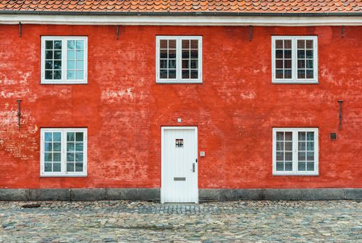 Old red house with white windows and door, Kastellet, Copenhagen