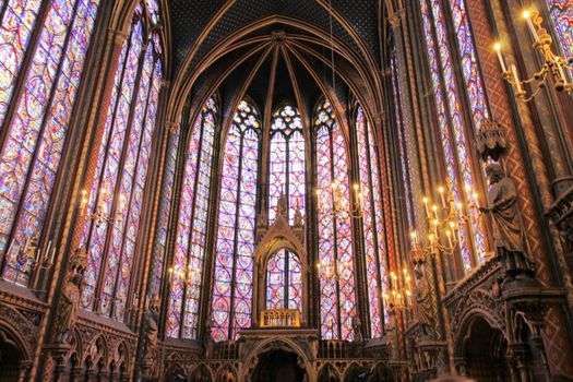 The Sainte Chapelle (Holy Chapel) in Paris, France. The Sainte Chapelle is a royal medieval Gothic chapel in Paris and one of the most famous monuments of the city