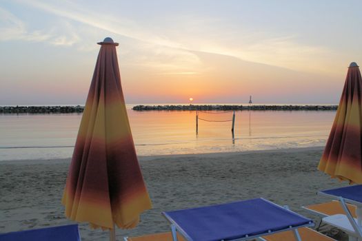 sunrise on the beach of the Adriatic sea in Italy