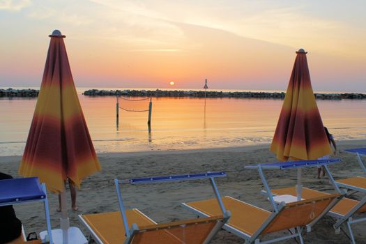 sunrise on the beach of the Adriatic sea in Italy