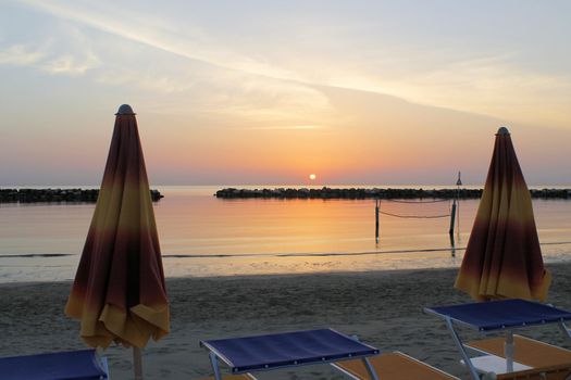 sunrise on the beach of the Adriatic sea in Italy