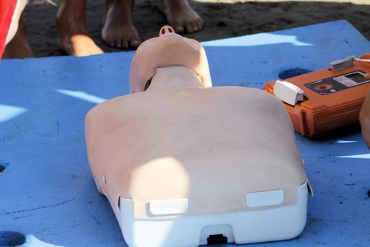 Resuscitation technique on dummy. First aid reanimation, CRP training, medicine, healthcare and medical concept