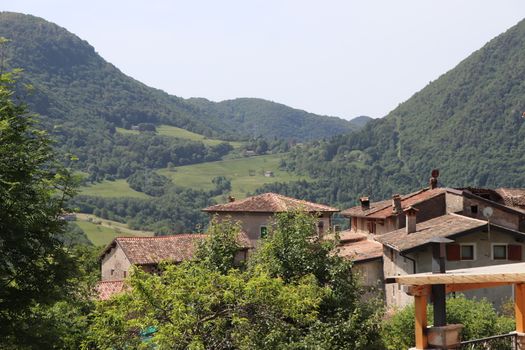 view of the small village of " Costa di Gargnano " in the mountains of Garda lake in northern Italy