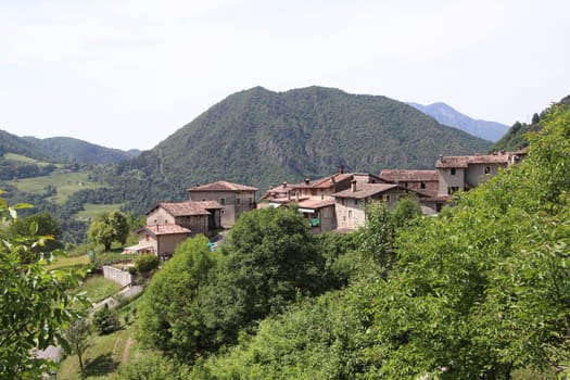 view of the small village of " Costa di Gargnano " in the mountains of Garda lake in northern Italy