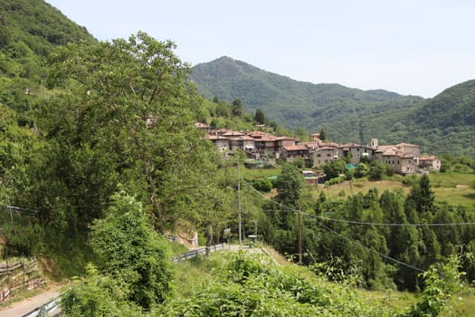 view of the small village of " Costa di Gargnano " in the mountains of Garda lake in northern Italy