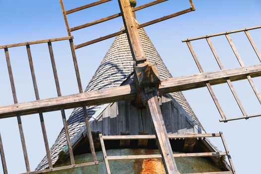 architectural details of the Moulins de Calon during the spring, 5 windmills with canvas wings built in the 16th century